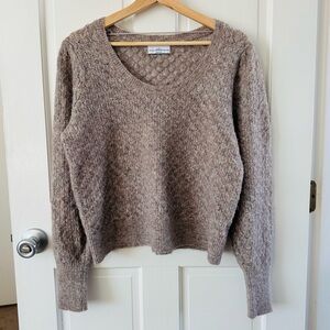 Old Navy Pointelle Knit Wool Blend Pullover Long Sleeve Sweater Beige Size L